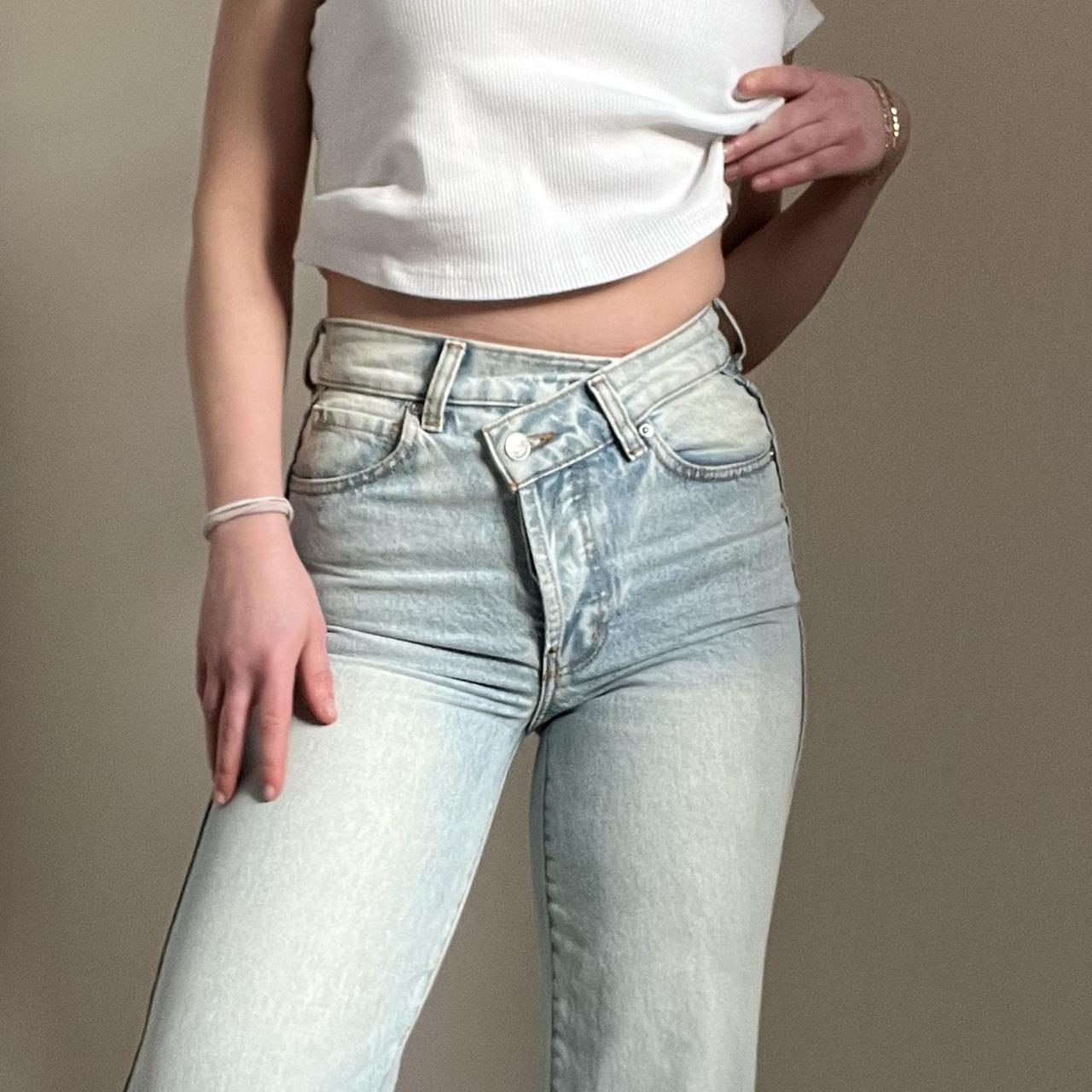 Revice Asymmetrical High-Rise Waist Straight Leg Jeans (27)