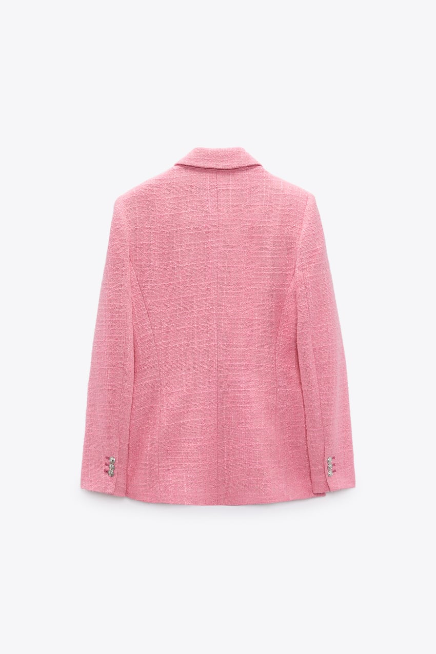 Zara Pink Double Breasted Textured Weave Blazer (M)