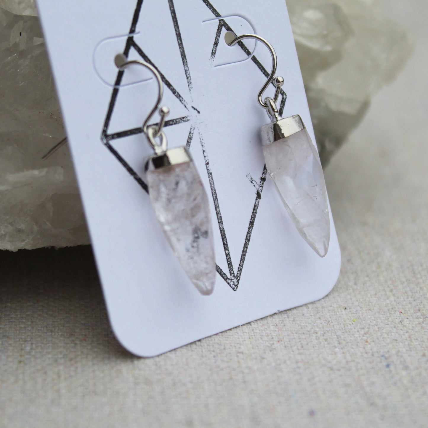 Silver Quartz Crystal Earrings